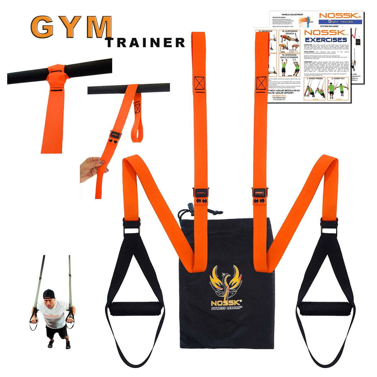 NOSSK GYM Suspension Bodyweight Strap Trainer HOT ORANGE