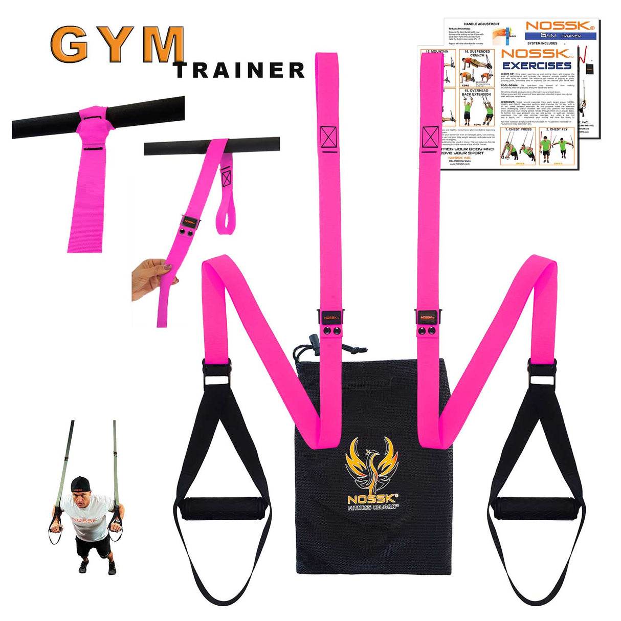 NOSSK GYM Suspension Bodyweight Strap Trainer PINK