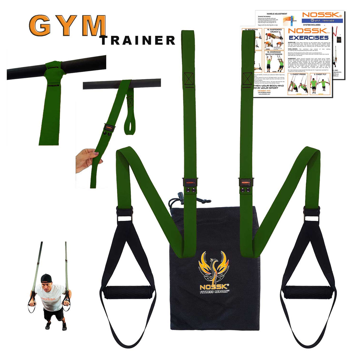 NOSSK GYM Suspension Bodyweight Strap Trainer Olive Drab