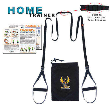 NOSSK HOME suspension fitness trainer with built-in door anchor, exercise guide, and carrying bag