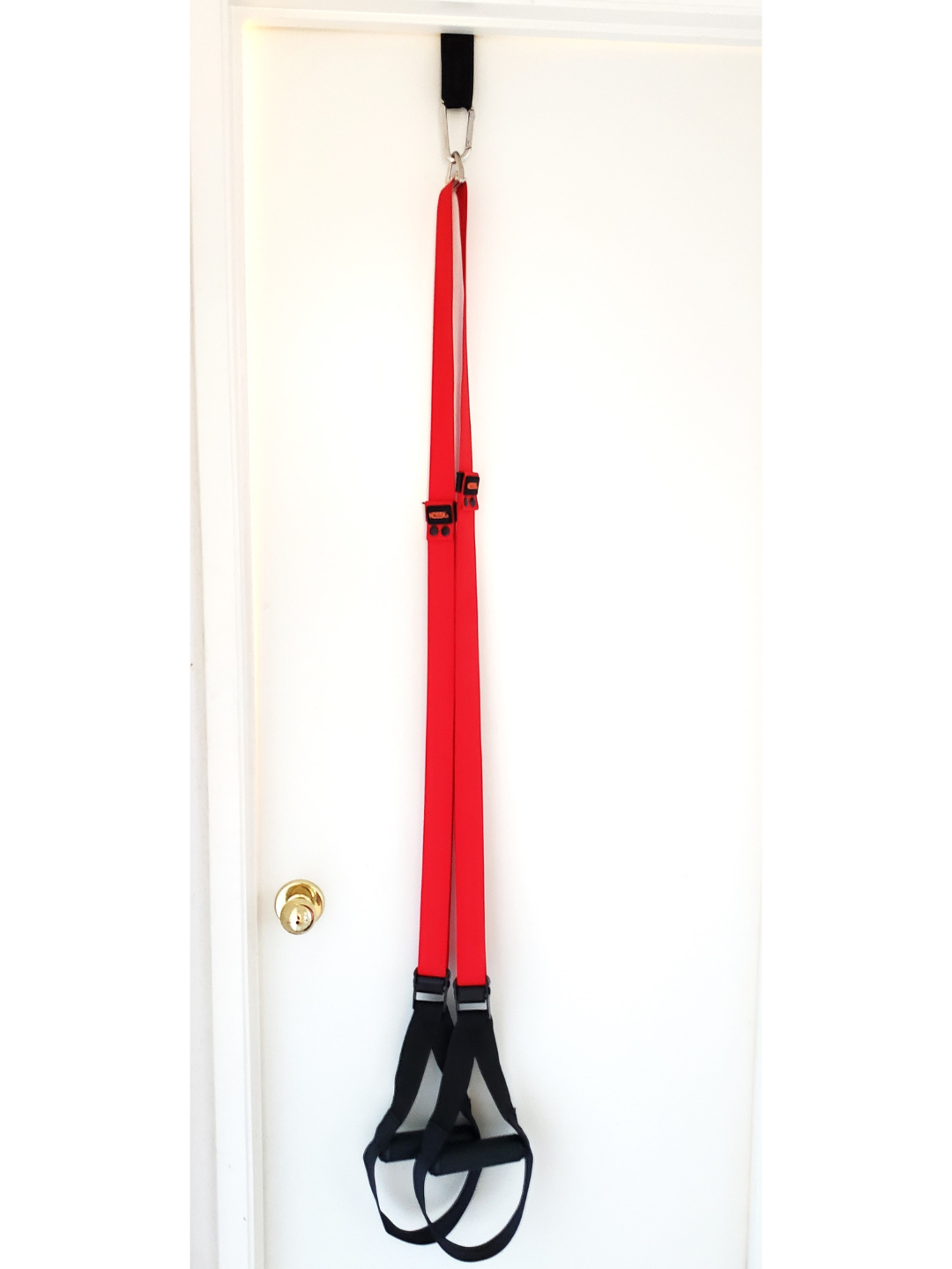 NOSSK TNT Suspension Fitness Trainer Anchored from a Wooded Door inside a Home