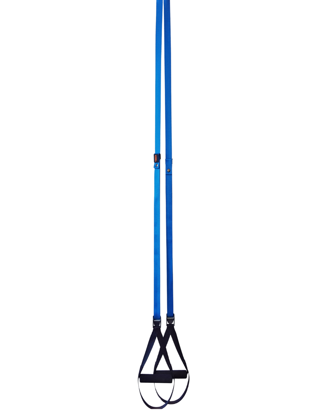 Blue NOSSK HOME suspension fitness trainer straps hanging for a home workout.
