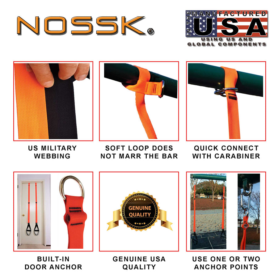 NOSSK TNT Pro Suspension Fitness Trainer – US Military Webbing, 400 Lb Capacity, With Door Anchor & Exercise Guide (Yellow)