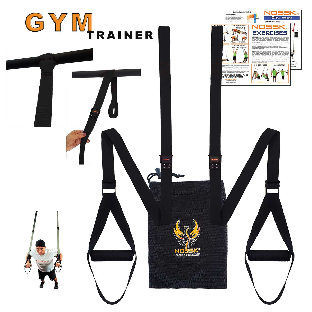 NOSSK GYM Suspension Bodyweight Strap Trainer BLACK