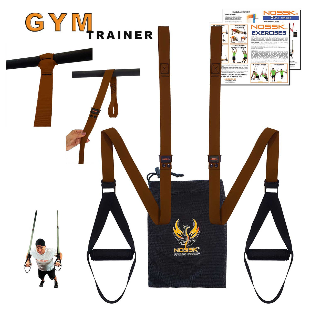 NOSSK GYM Suspension Bodyweight Strap Trainer BROWN