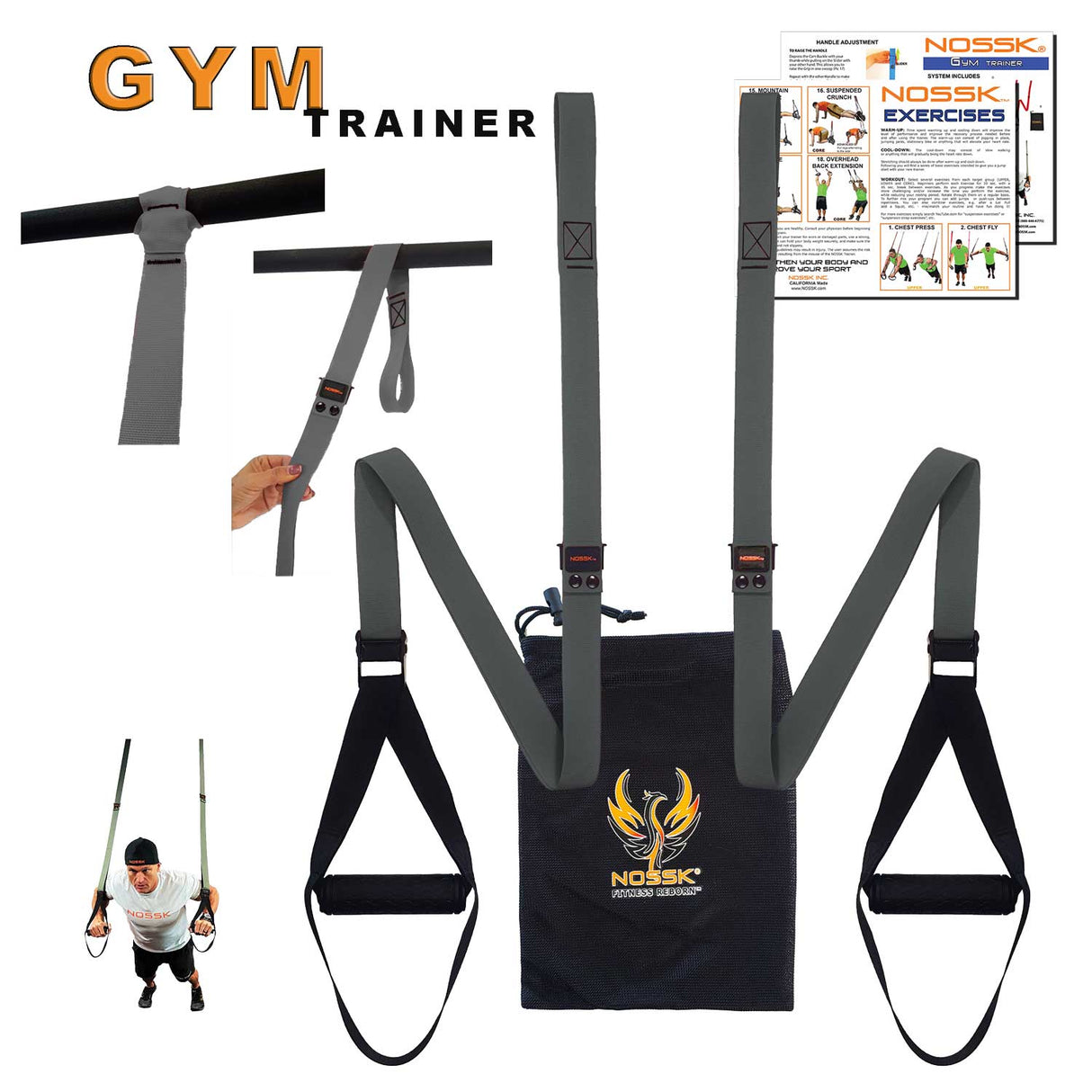 NOSSK GYM Suspension Bodyweight Strap Trainer GRAY