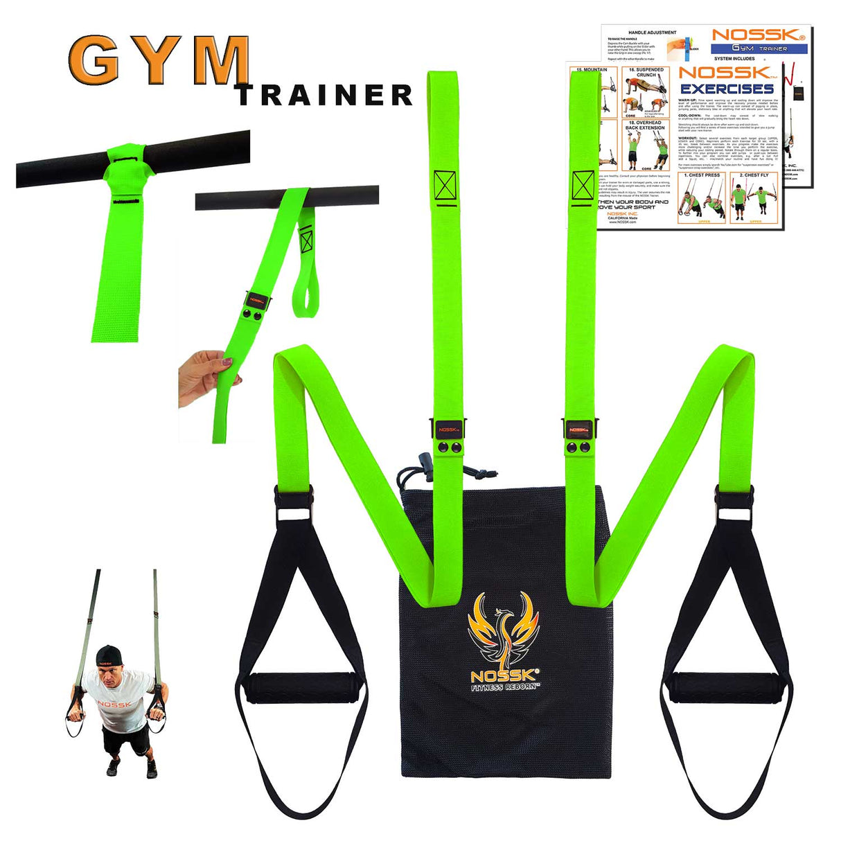 NOSSK GYM Suspension Bodyweight Strap Trainer NEON GREEN