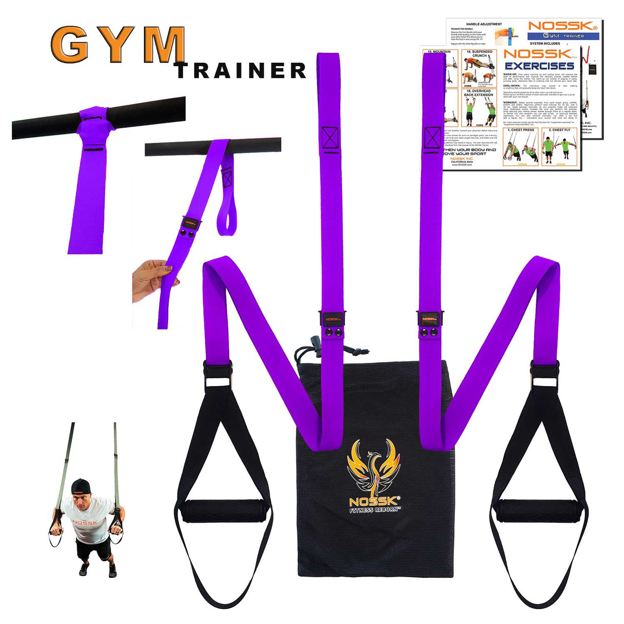 NOSSK GYM Suspension Bodyweight Strap Trainer PURPLE