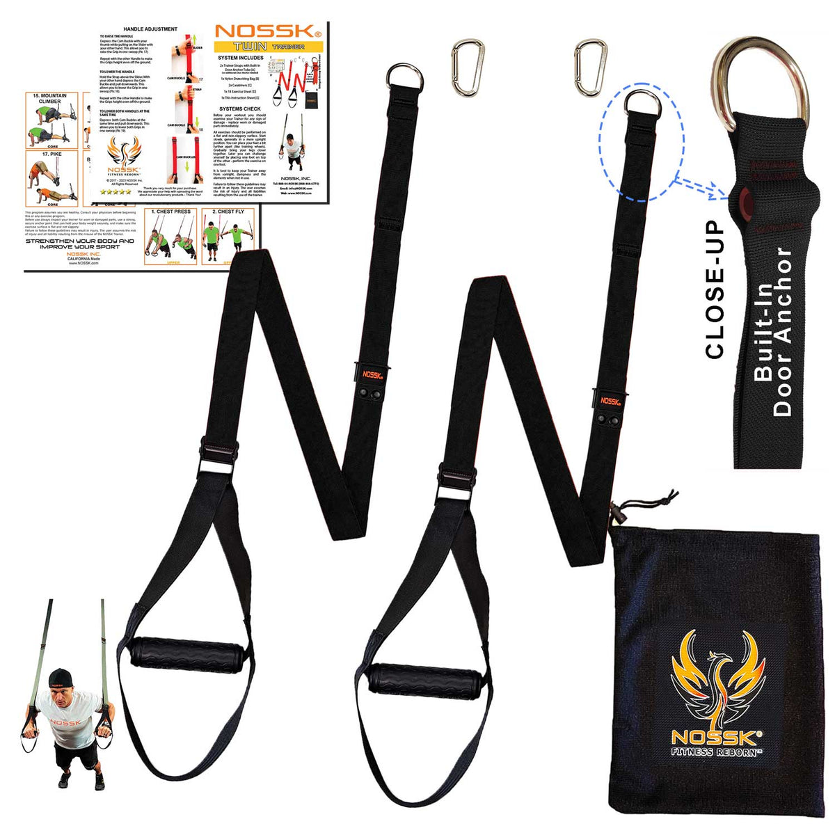 NOSSK TWIN PRO suspension fitness trainer with separate straps for versatile bodyweight training